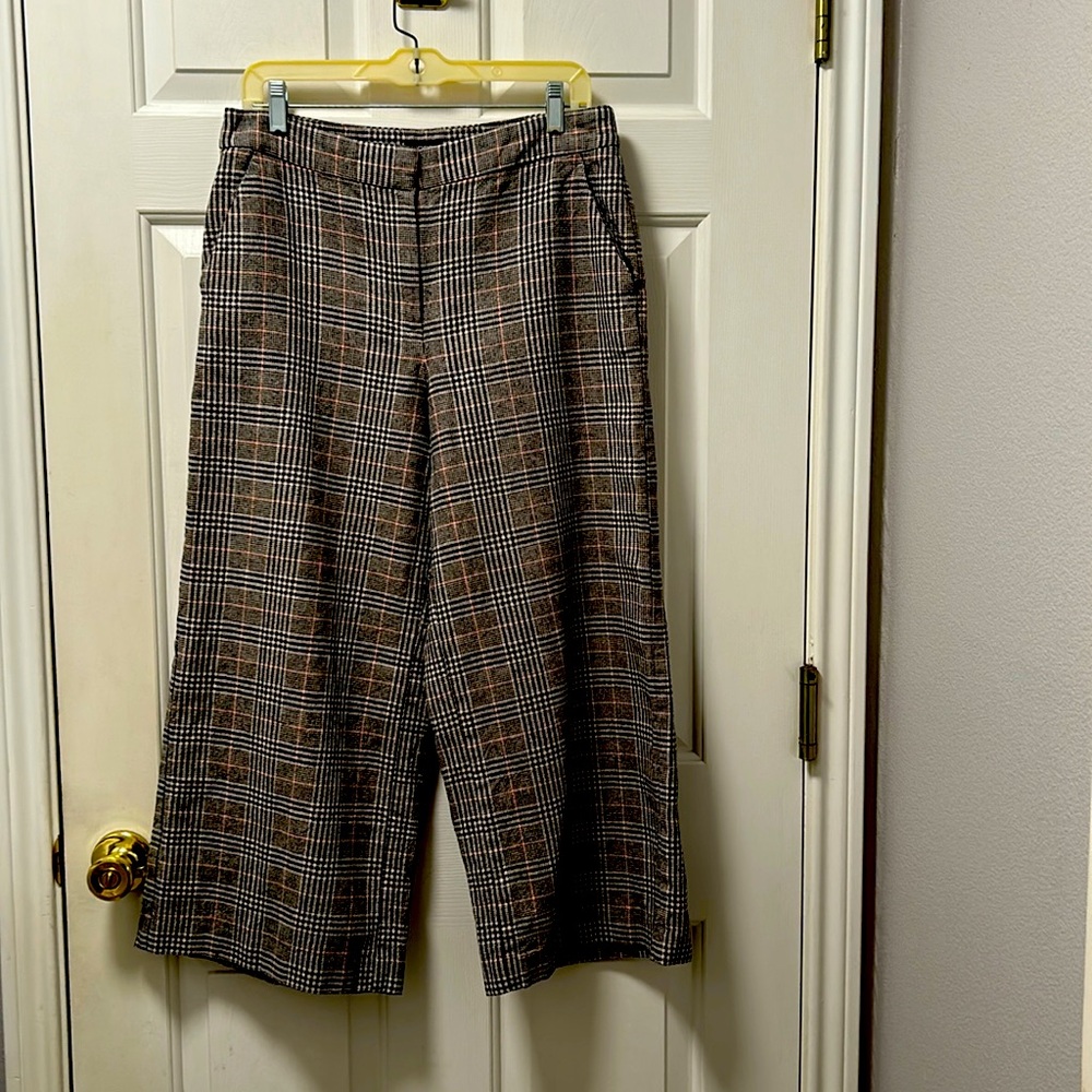 Loft Wide Leg Crop Pant In Plaid Size 8